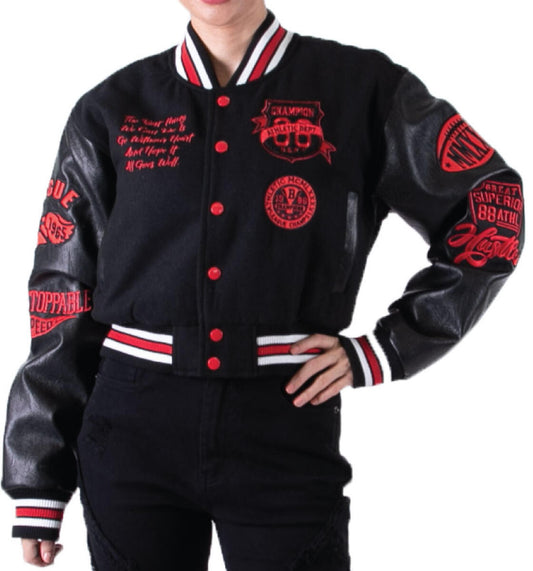 Redfox Black & Red Varsity Crop Jacket
