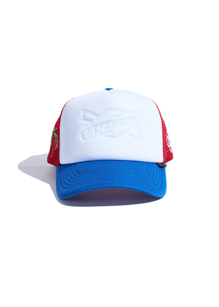 Embossed White Red Blue Trucker Hat