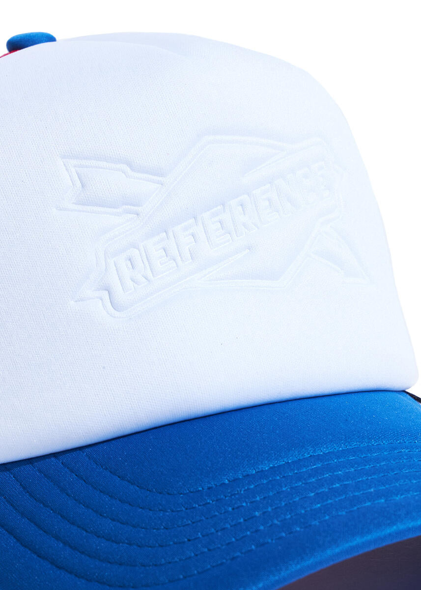 Embossed White Red Blue Trucker Hat