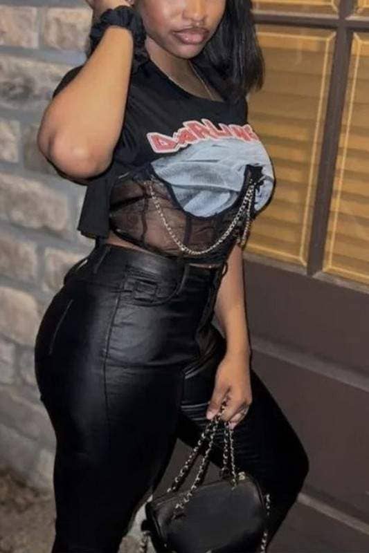 Graphic mesh crop top