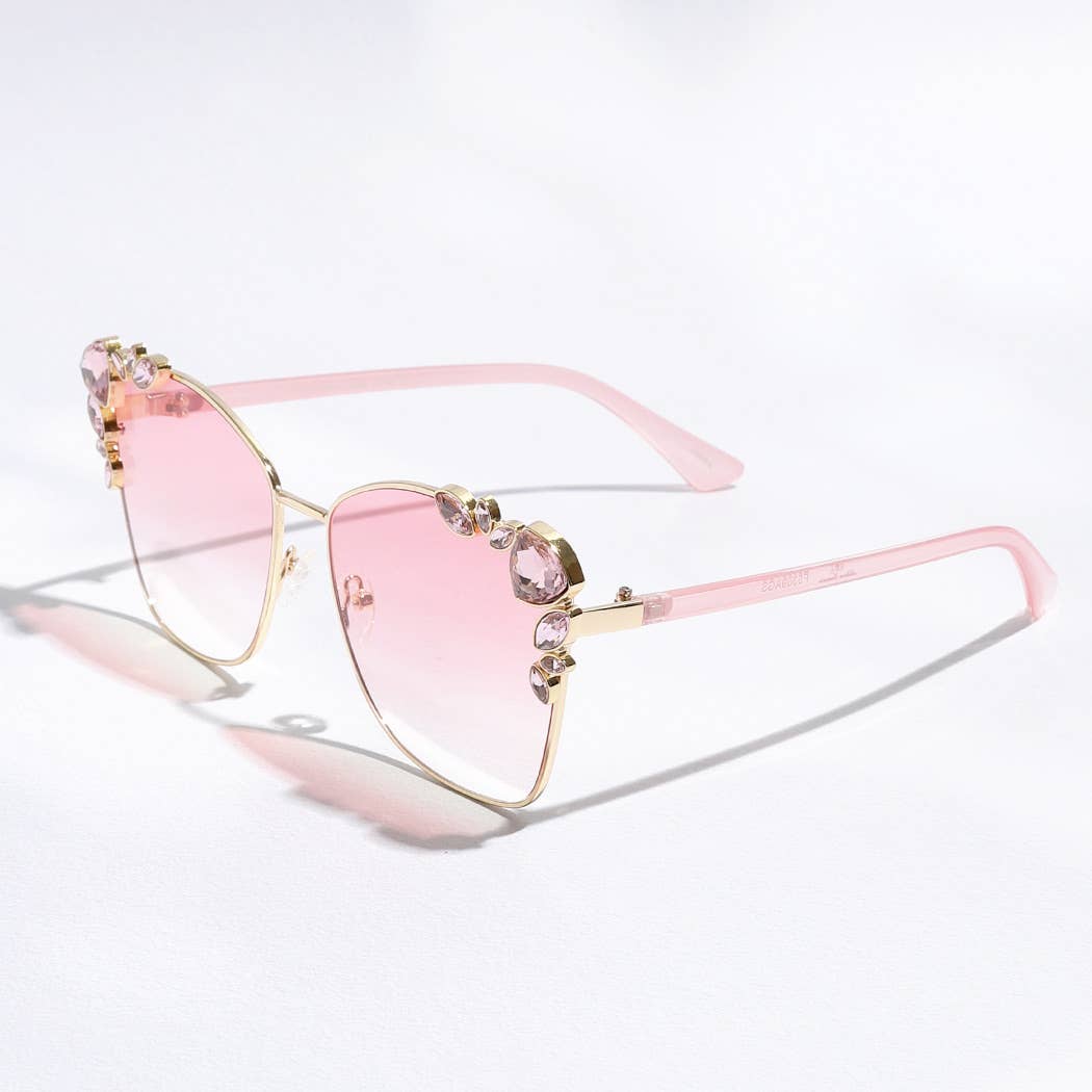 Color Tinted Lenses Rhinestone Deco Sunglasses