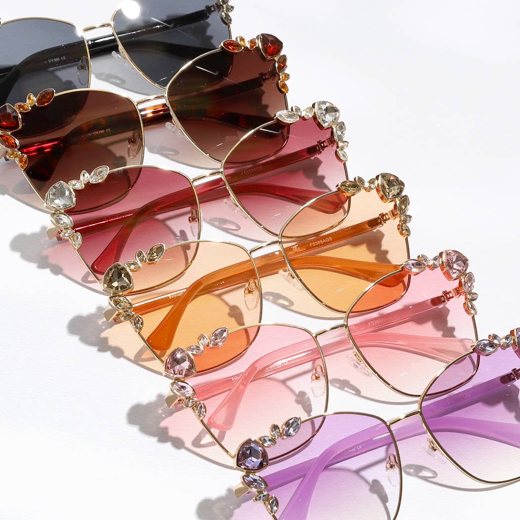 Color Tinted Lenses Rhinestone Deco Sunglasses