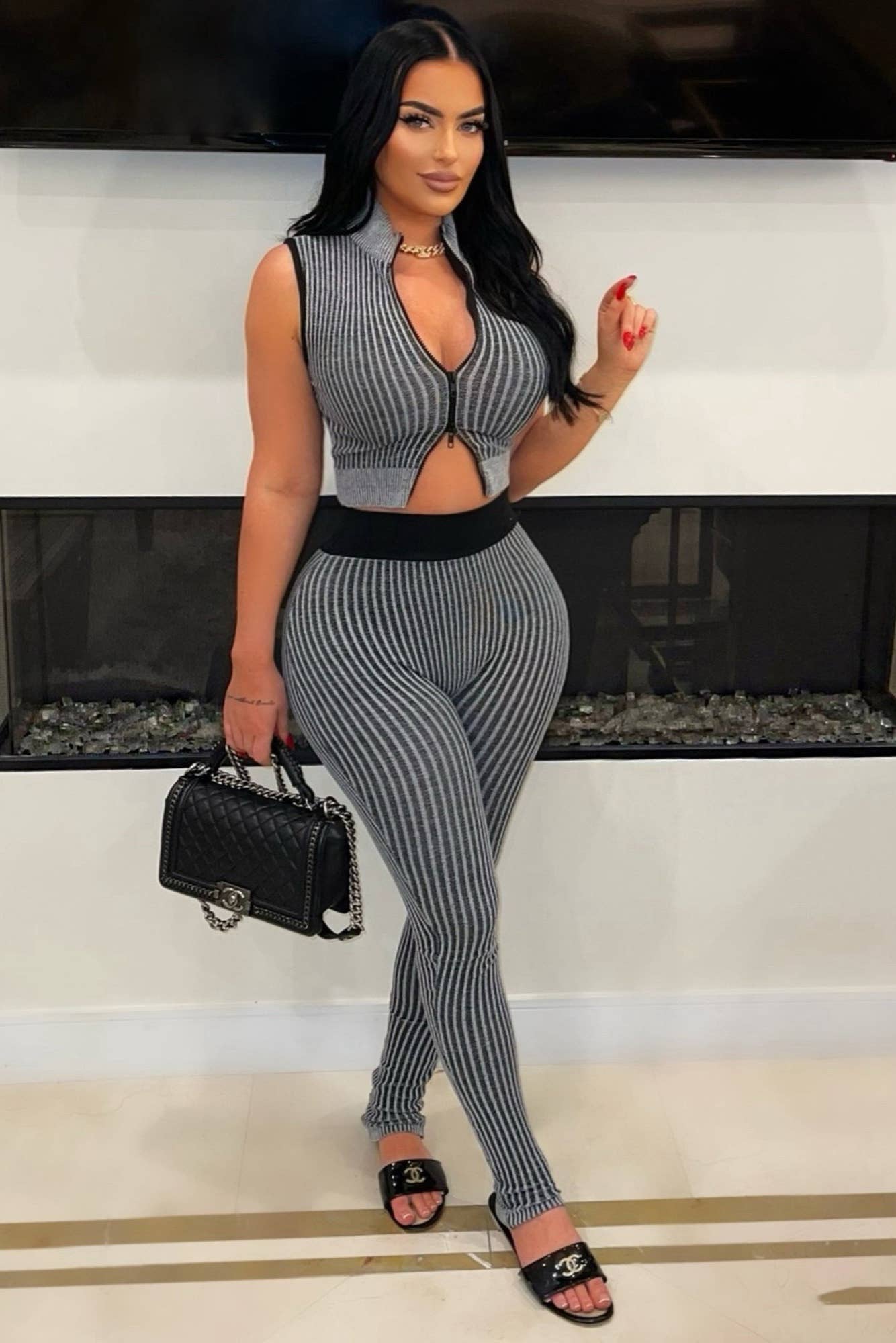 RIB KNIT CROP TOP AND LEGGINGS SET