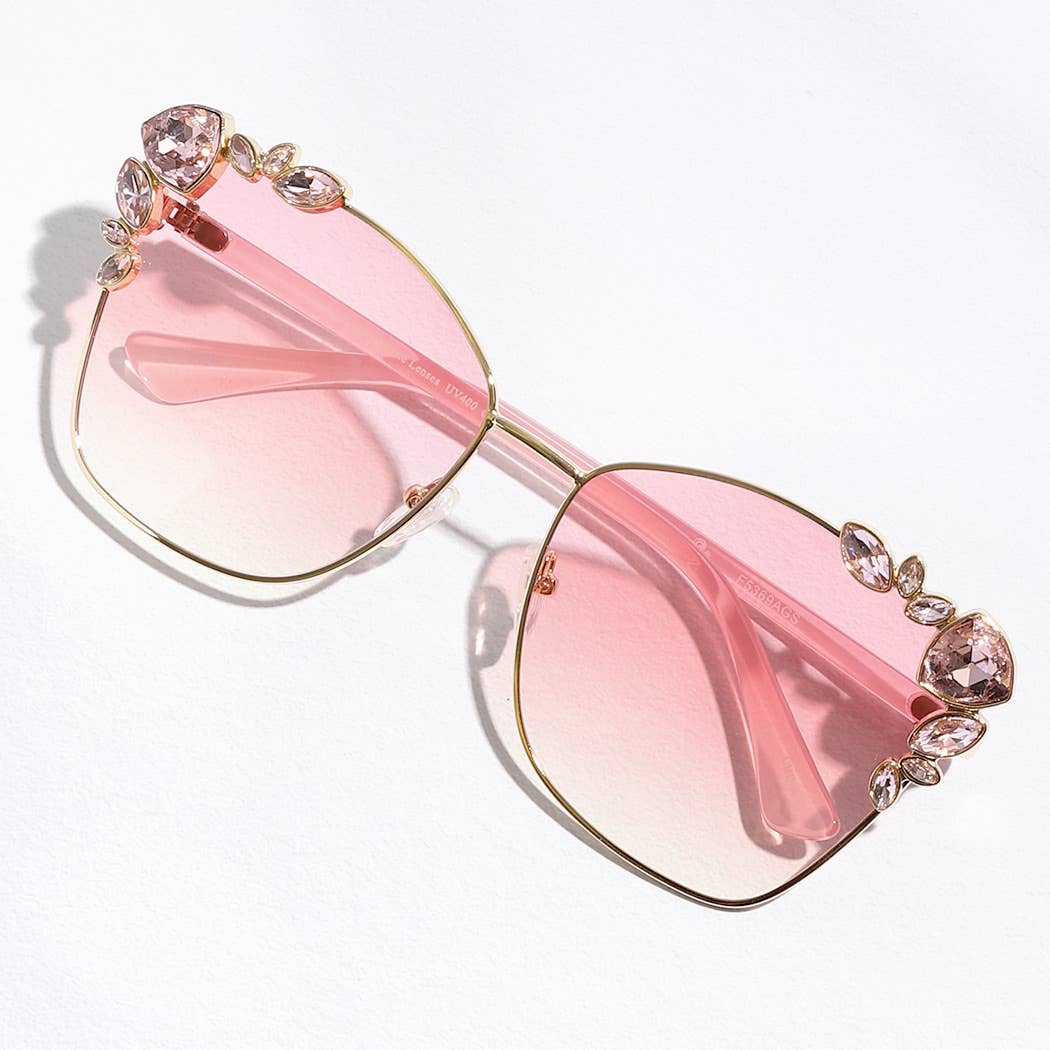 Color Tinted Lenses Rhinestone Deco Sunglasses