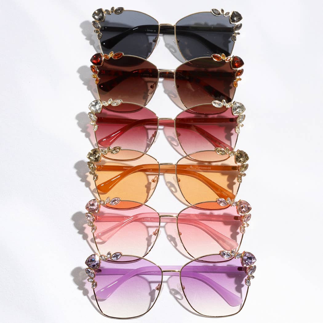 Color Tinted Lenses Rhinestone Deco Sunglasses