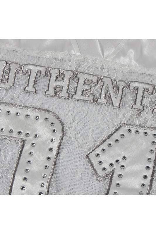 Rhinestone lace patchwork jersey