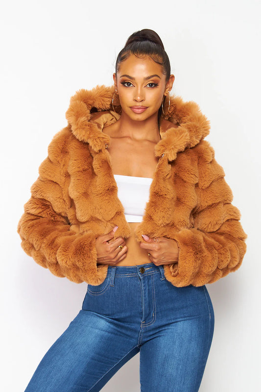 Brown Cropped Fur Jacket