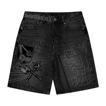 Sugar Hill PRINCE" EMBOSSED CARPENTER JORTS (BLACK WASH)