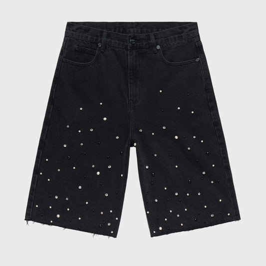 Rhinestone Jean Shorts Black
