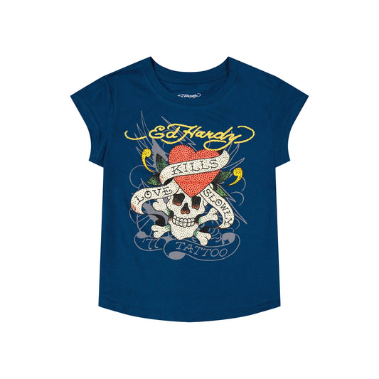 Ed hardy LKS SKULL RHINESTONE CAP SLEEVE TEE