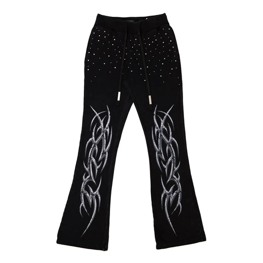First Row Black Tribal Flare Pants
