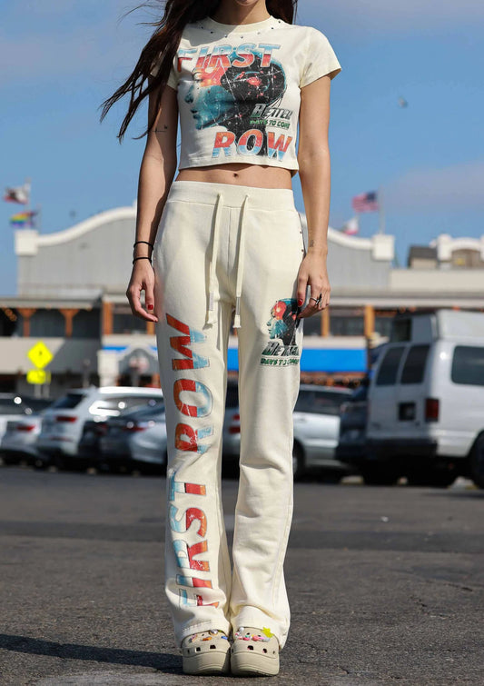 First Row Cream Flare Pants