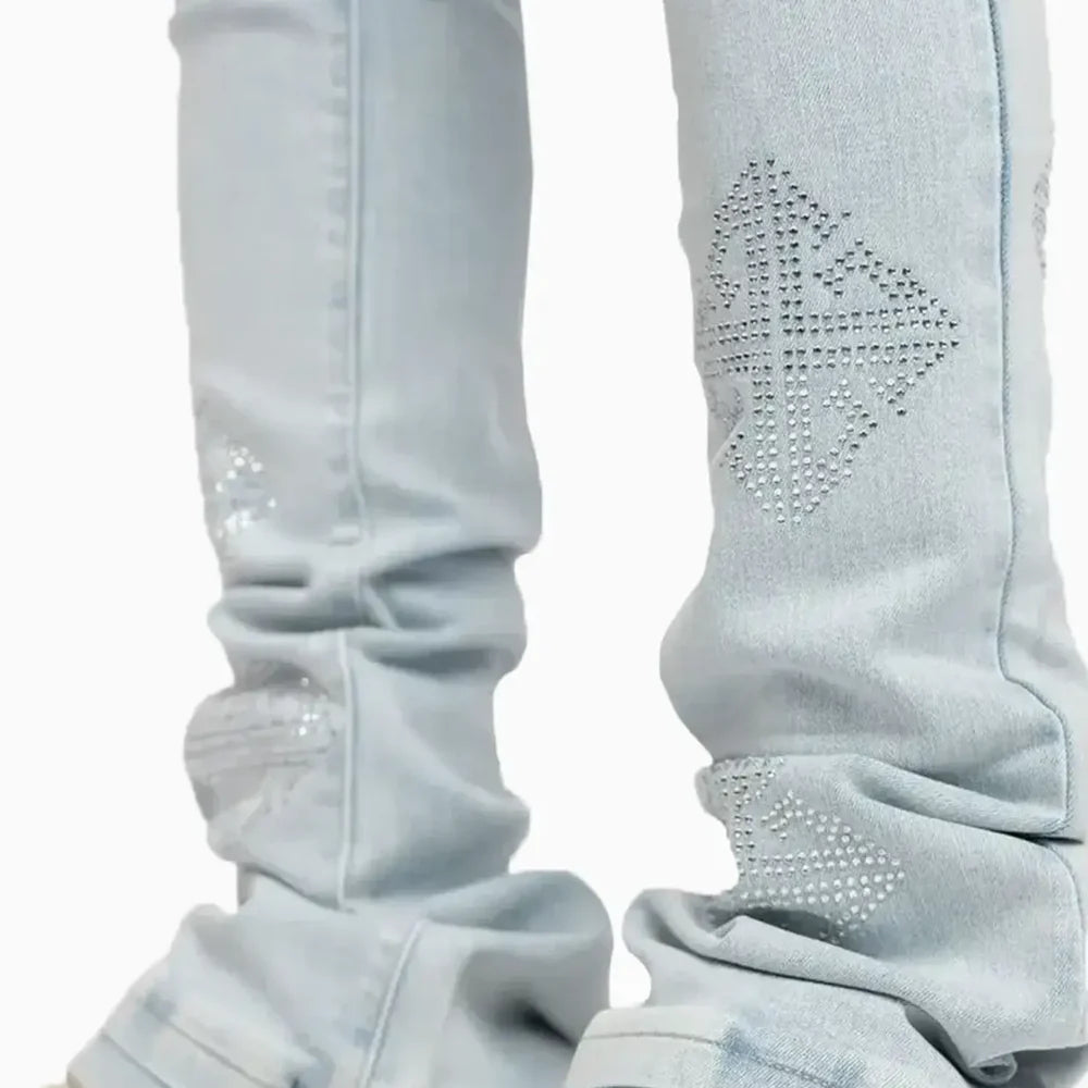 Guapi Aqua Blue Icon Embellished Denim