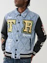 QUILTED DENIM VARSITY JACKET