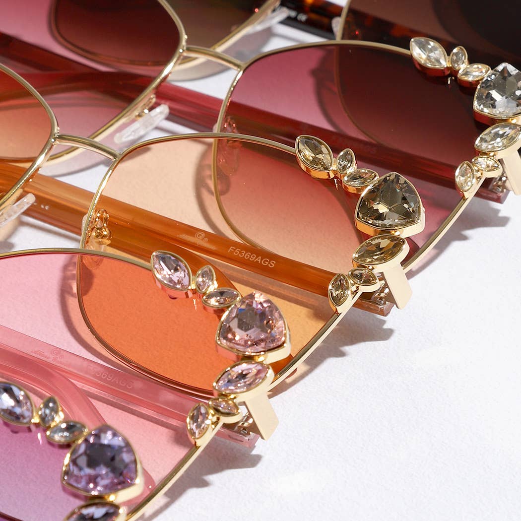 Color Tinted Lenses Rhinestone Deco Sunglasses