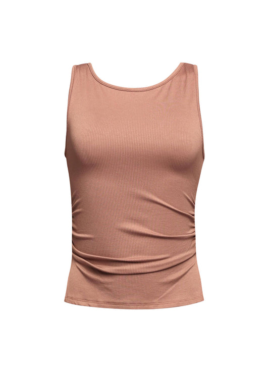 Sleeveless boat neck rib top