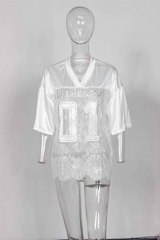 Rhinestone lace patchwork jersey