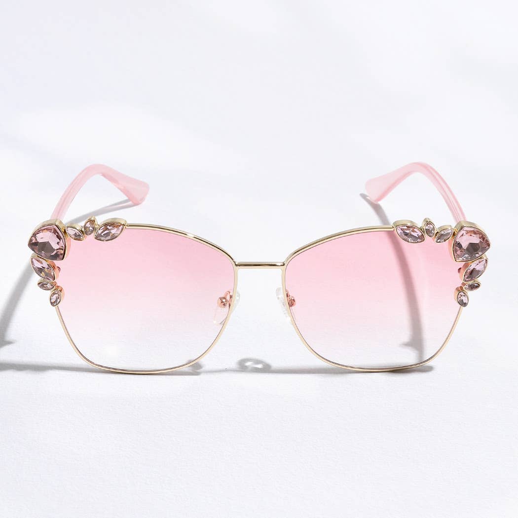 Color Tinted Lenses Rhinestone Deco Sunglasses