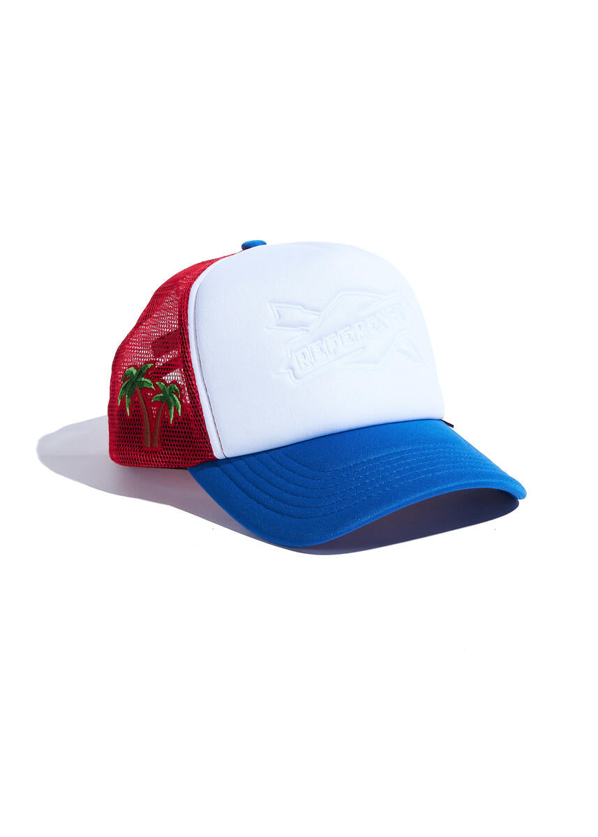 Embossed White Red Blue Trucker Hat