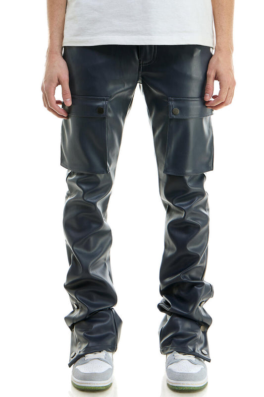 PU Skinny Flare Cargo Pants