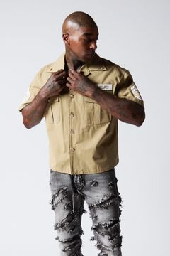 "THE REBEL" KHAKI BUTTON UP