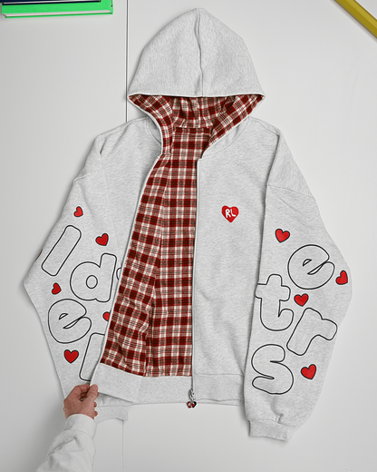 Red Letters Scattered Zip Hoodie