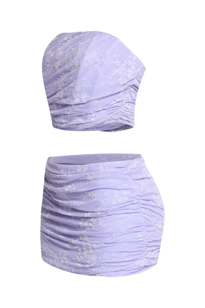 Lace layered zipper back top & mini skirt set