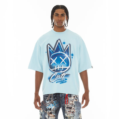 Cult's Oversized Short Sleeve Crew Neck Tee "Airbrush" in Blue Glow