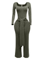 Plus Size Ribbed long sleeve jumpsuit with tie
