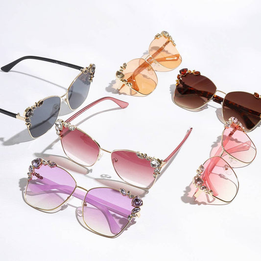 Color Tinted Lenses Rhinestone Deco Sunglasses