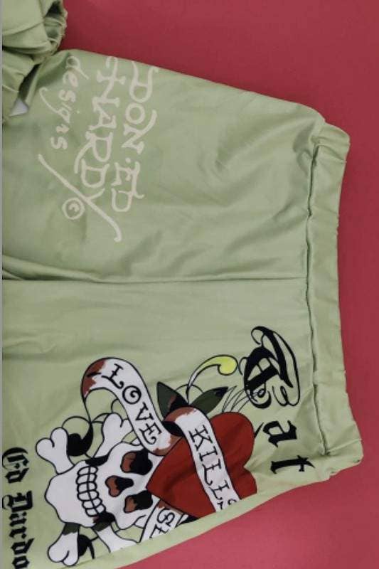 Graphic t shirt and shorts set Ed hardy green