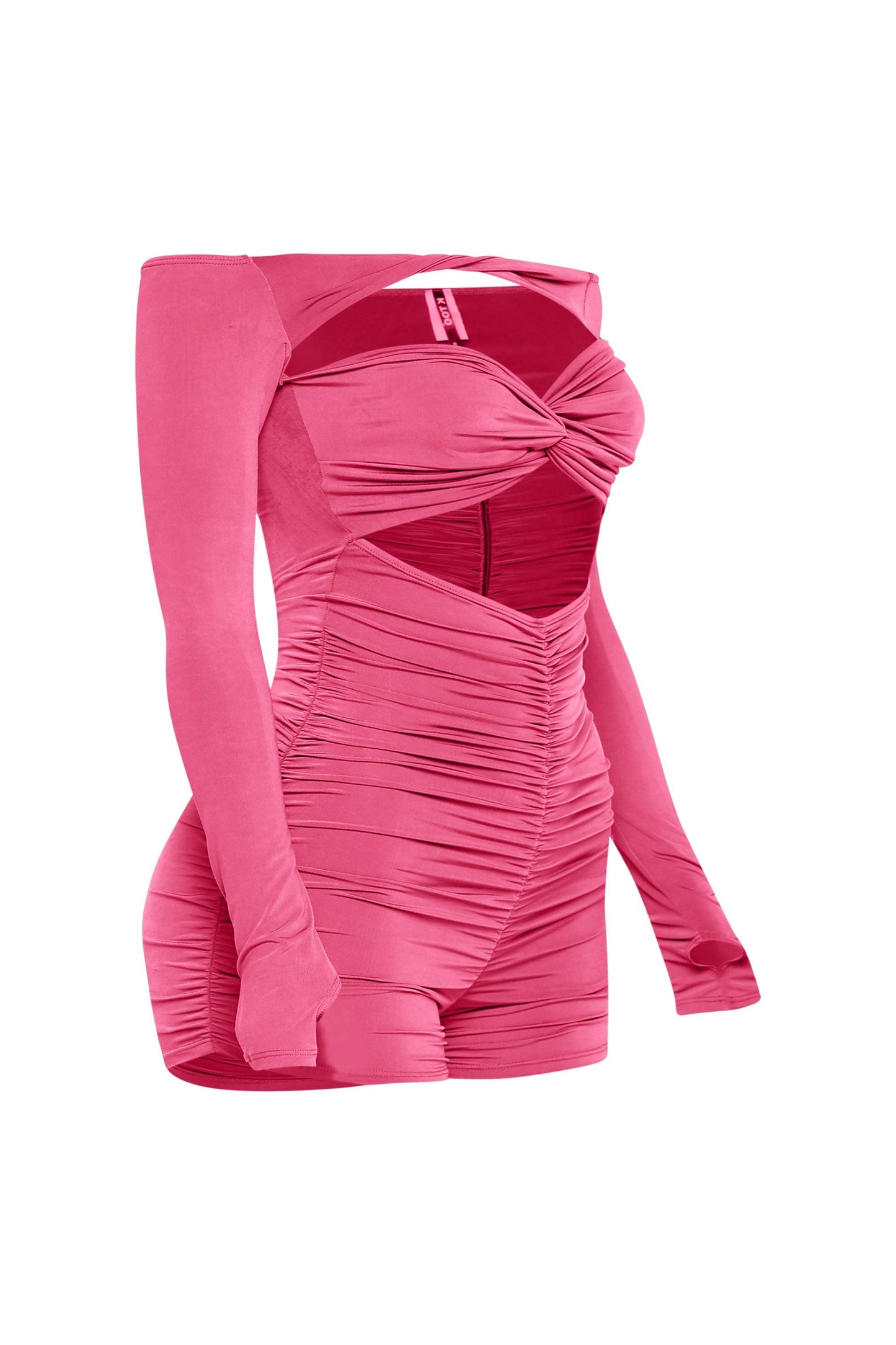 Off shoulder cut out front ruched romper