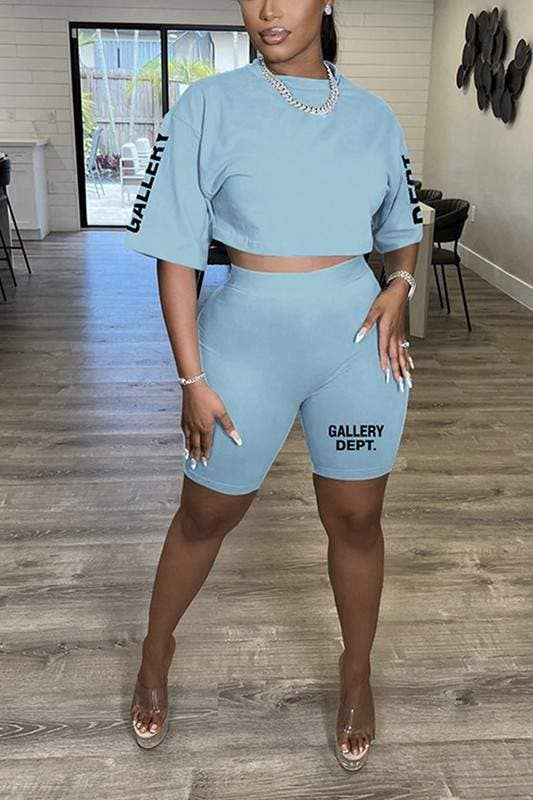 Graphic crop tee and shorts set baby blue gallery dept