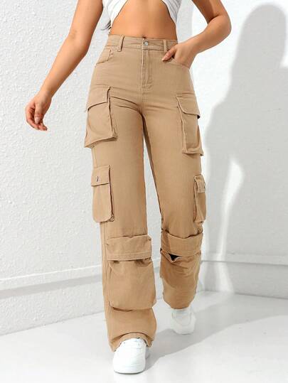 Women's Stacked Khaki Cargo Pants