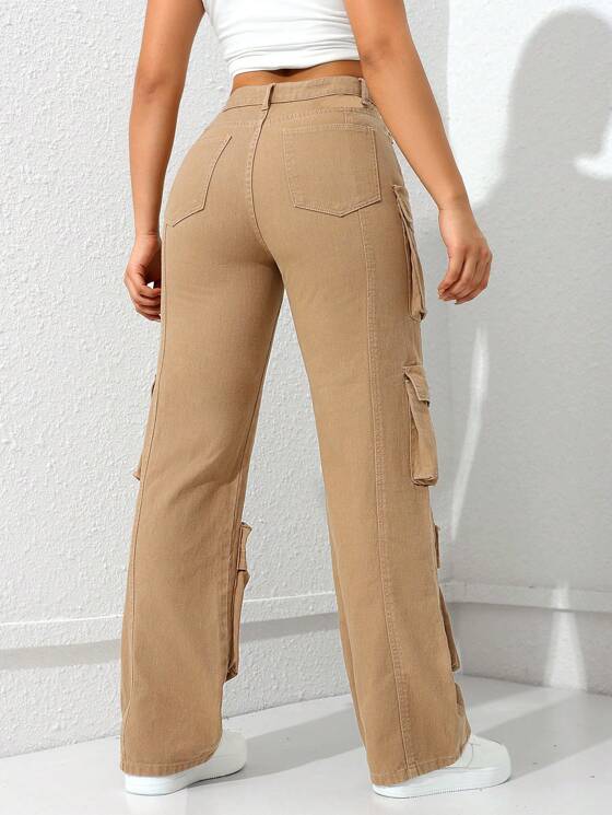 Women's Stacked Khaki Cargo Pants