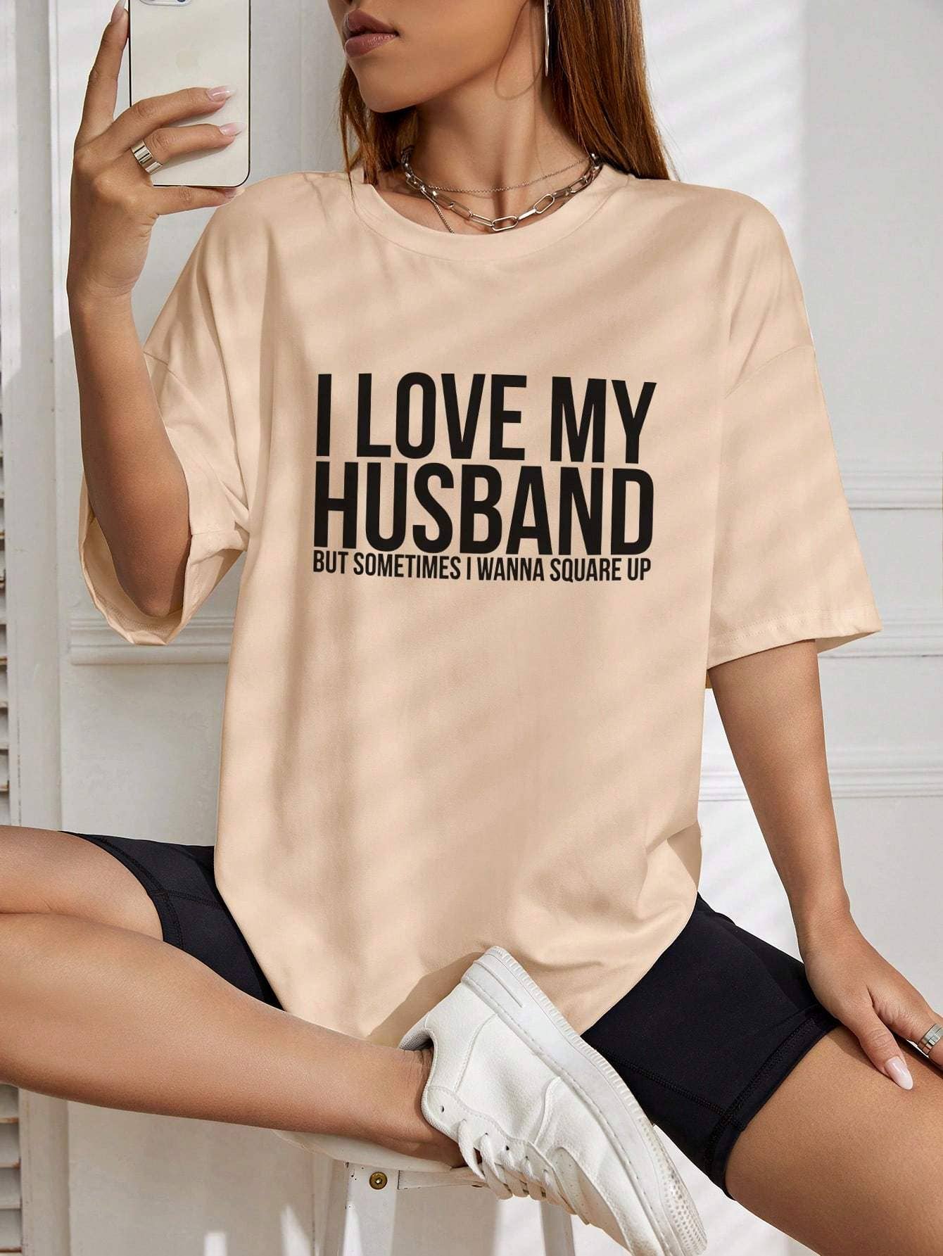 Ezwear slogan graphic drop shoulder tee I love my husband