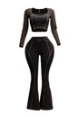 Mineral washed long sleeve crop top &  pants set