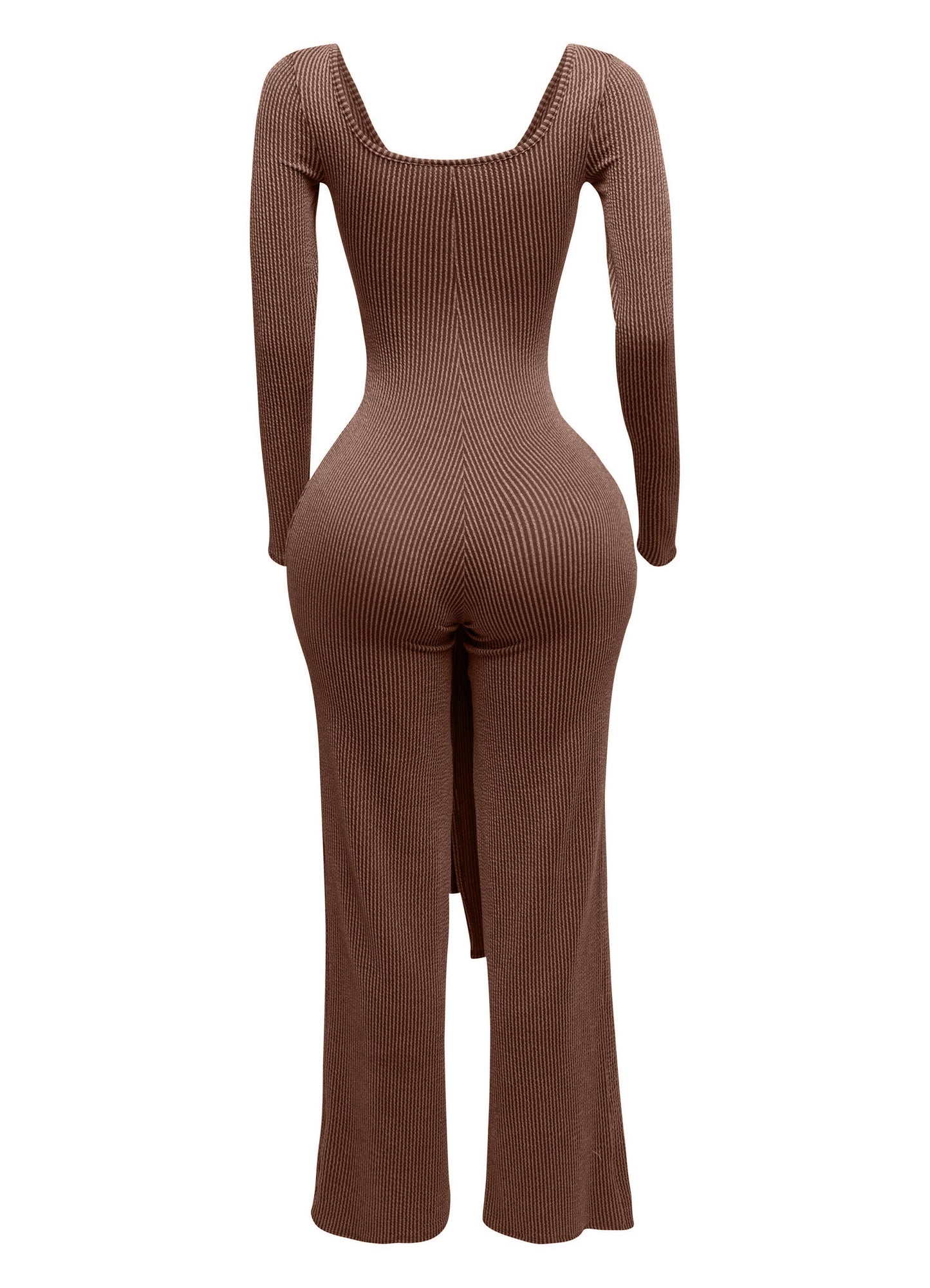 Plus Size Ribbed long sleeve jumpsuit with tie