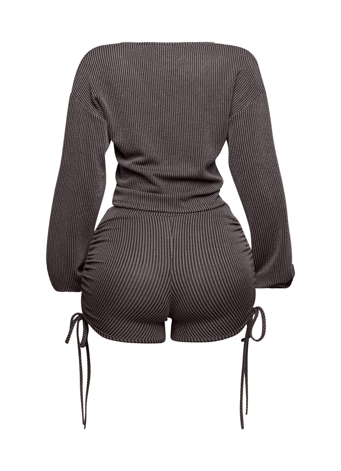 Ruched drawstring crop top & shorts set