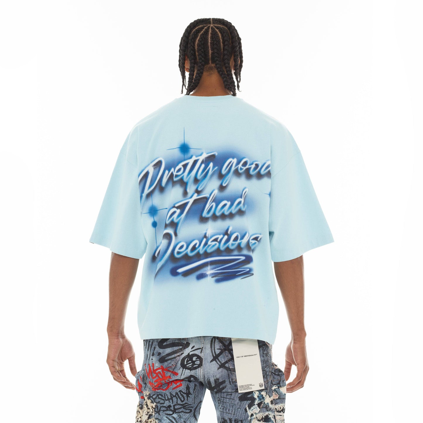 Cult's Oversized Short Sleeve Crew Neck Tee "Airbrush" in Blue Glow
