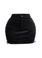 Distressed Denim Skirt With Rainbow Shoe Lace Up