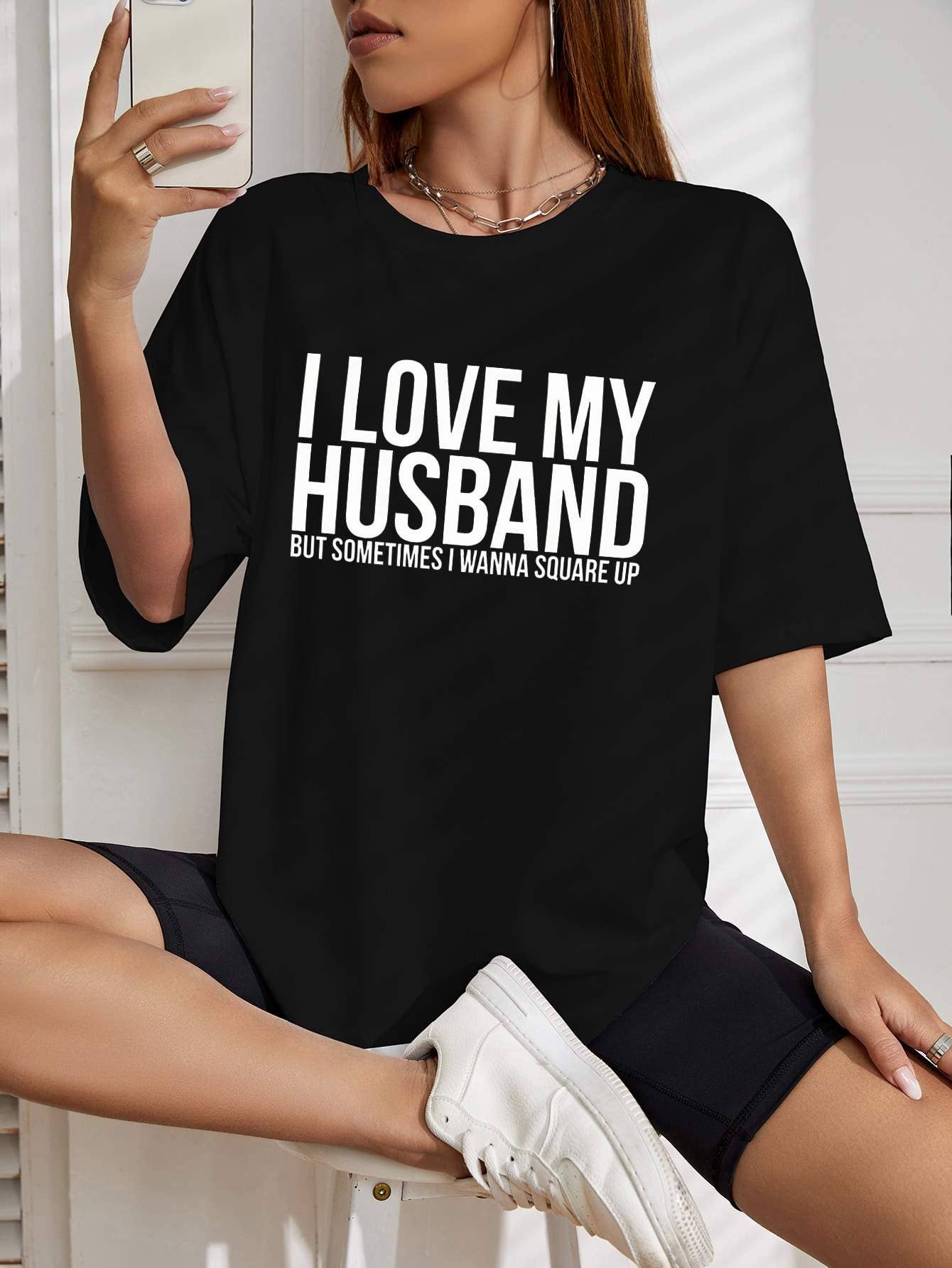 Ezwear slogan graphic drop shoulder tee I love my husband
