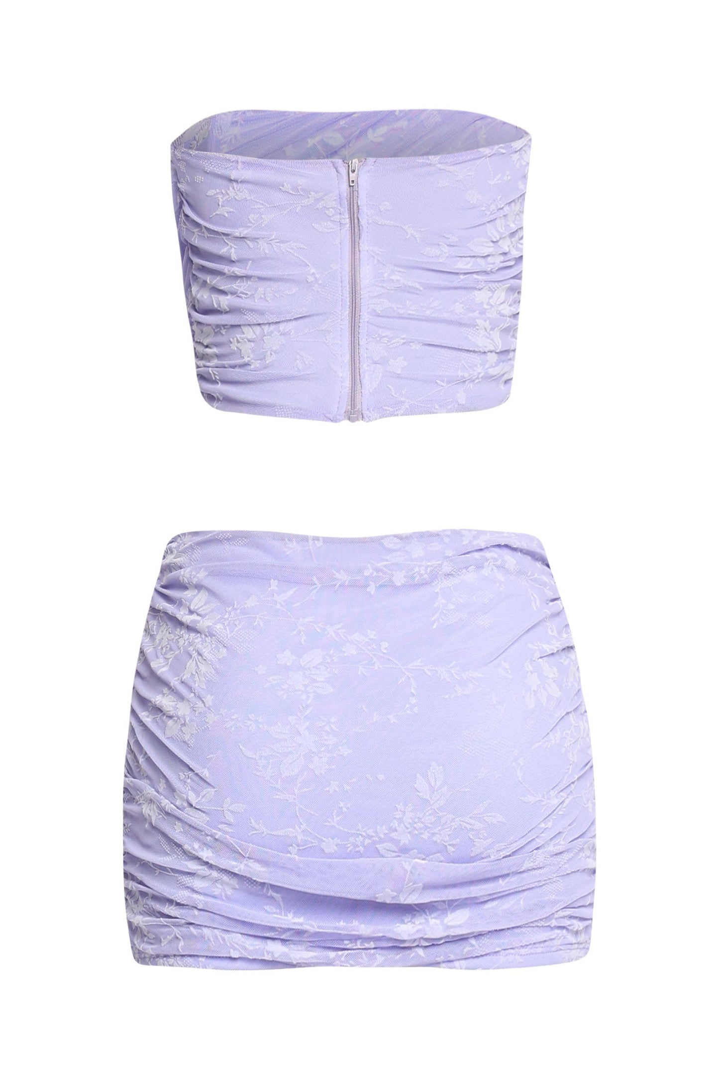 Lace layered zipper back top & mini skirt set