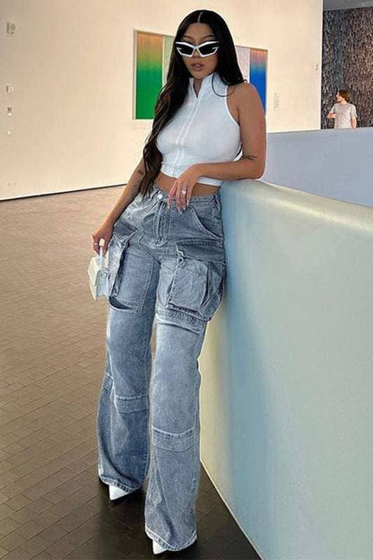 Denim cargo pants women