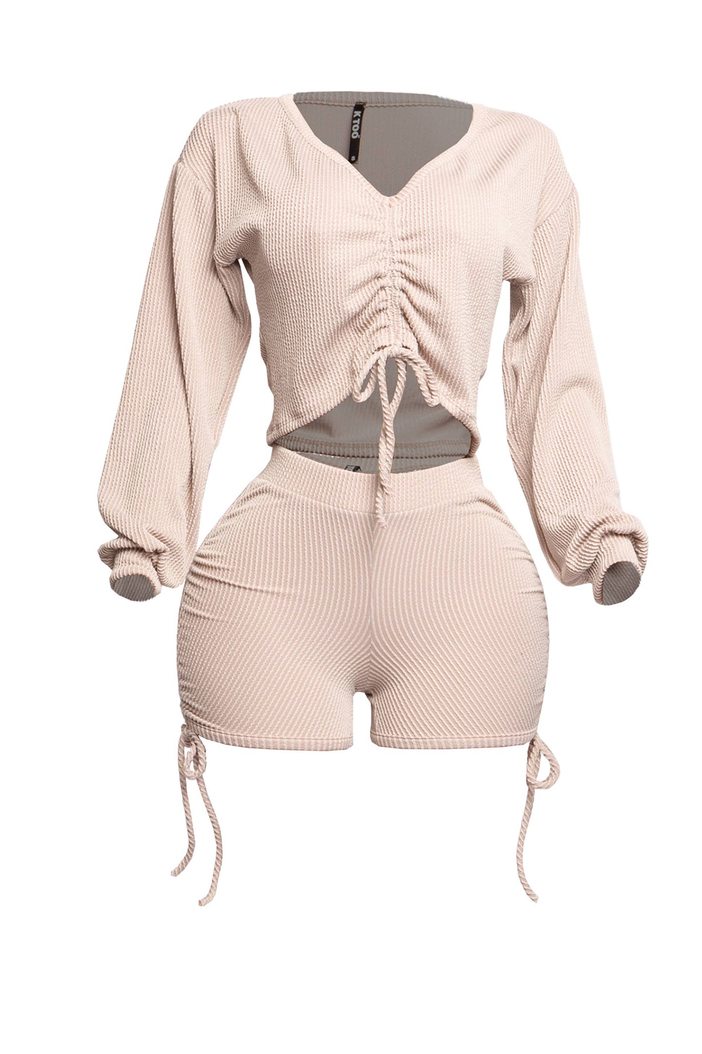 Ruched drawstring crop top & shorts set