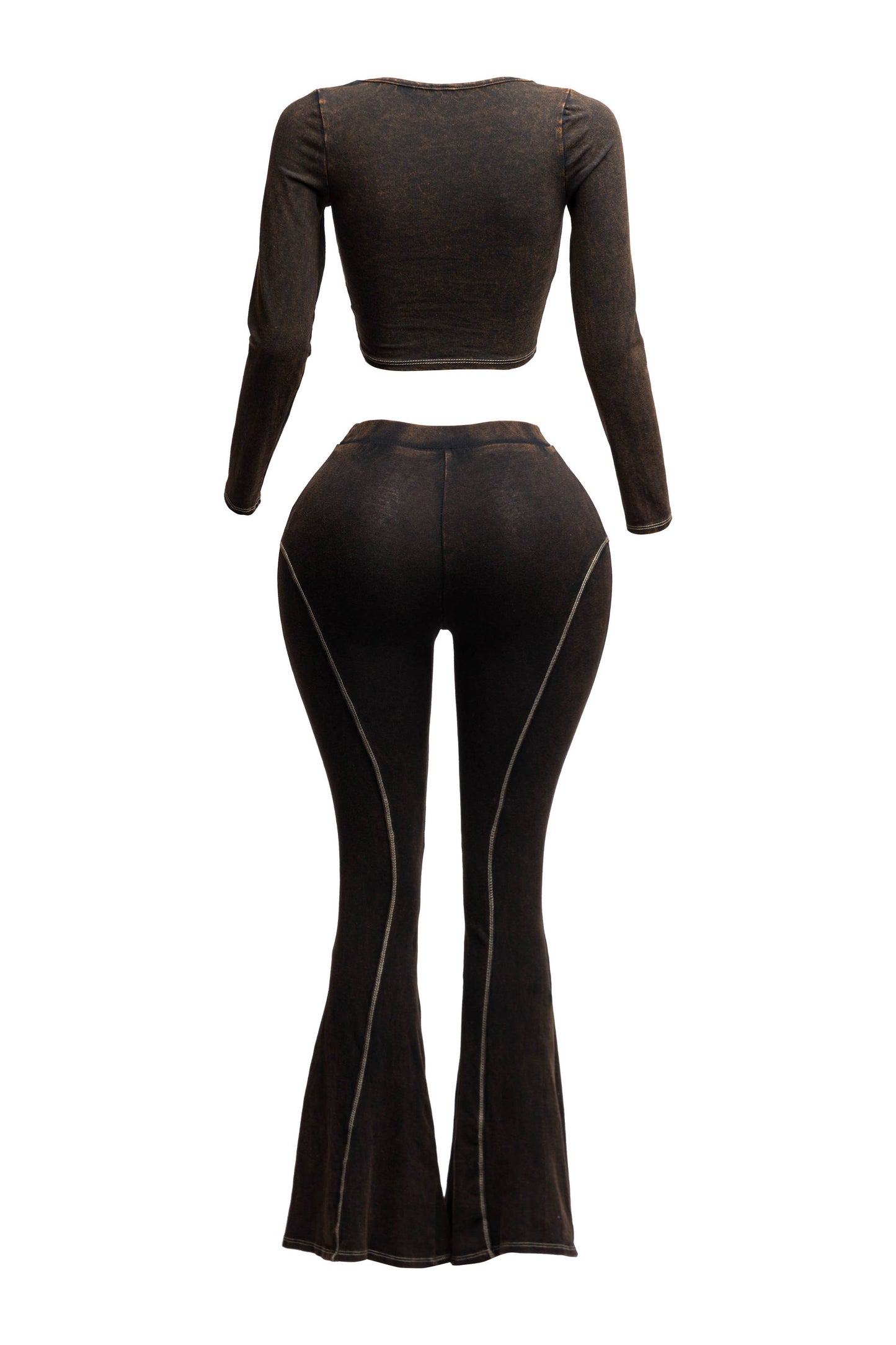 Mineral washed long sleeve crop top &  pants set