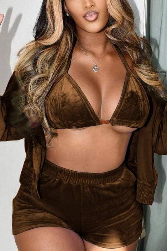 Velour jacket shorts set