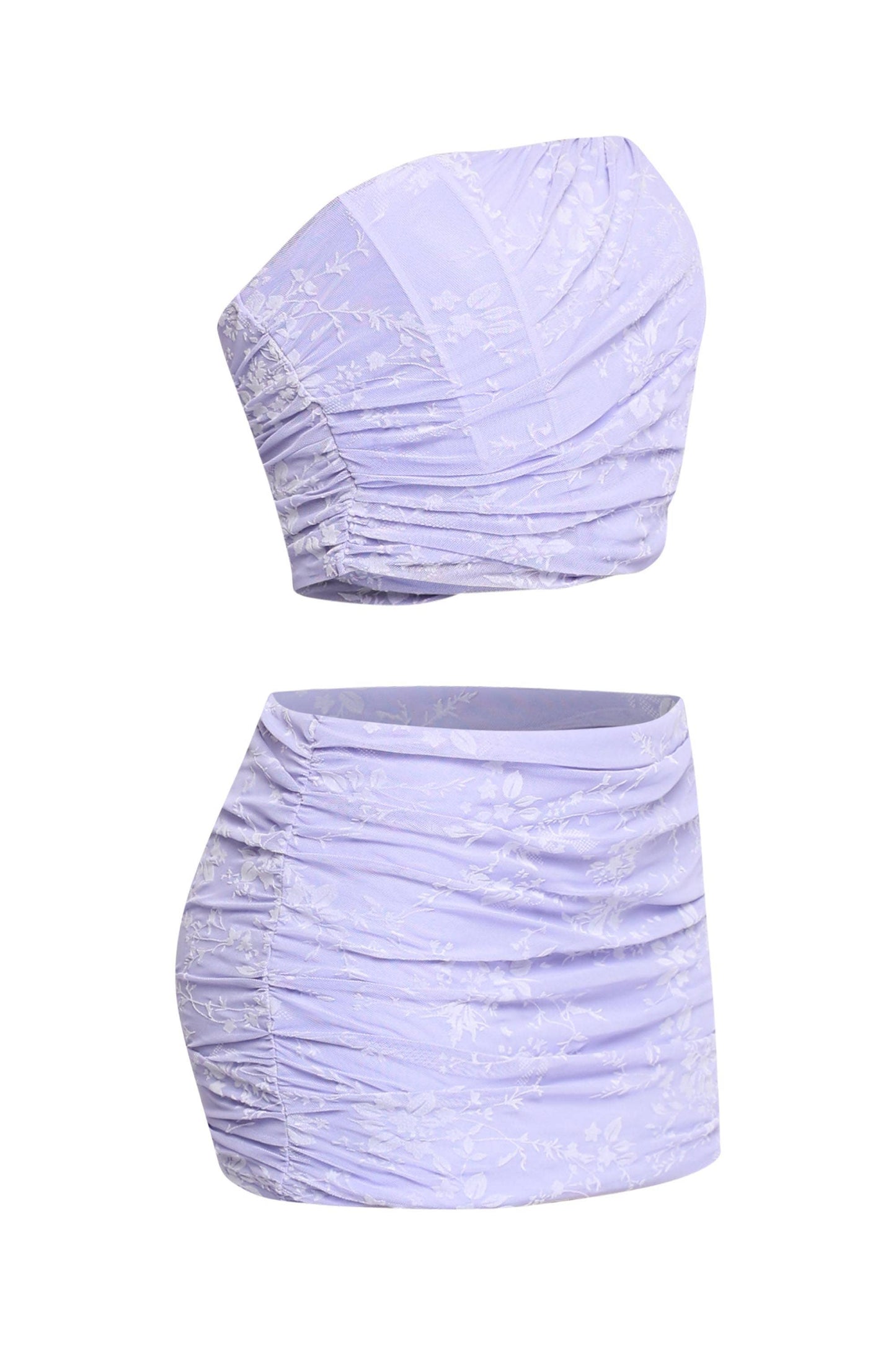 Lace layered zipper back top & mini skirt set