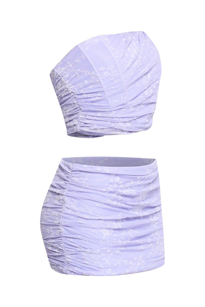 Lace layered zipper back top & mini skirt set