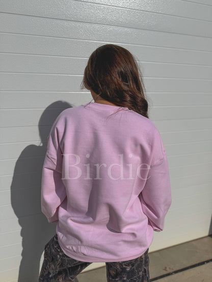 Lover Camo Graphic Crewneck on Light Pink